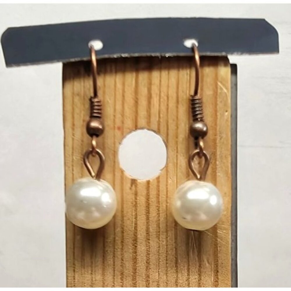 New Faux‎ Pearl Bead Dangle Drop Earrings Cold Copper Tone Wedding Jewelry